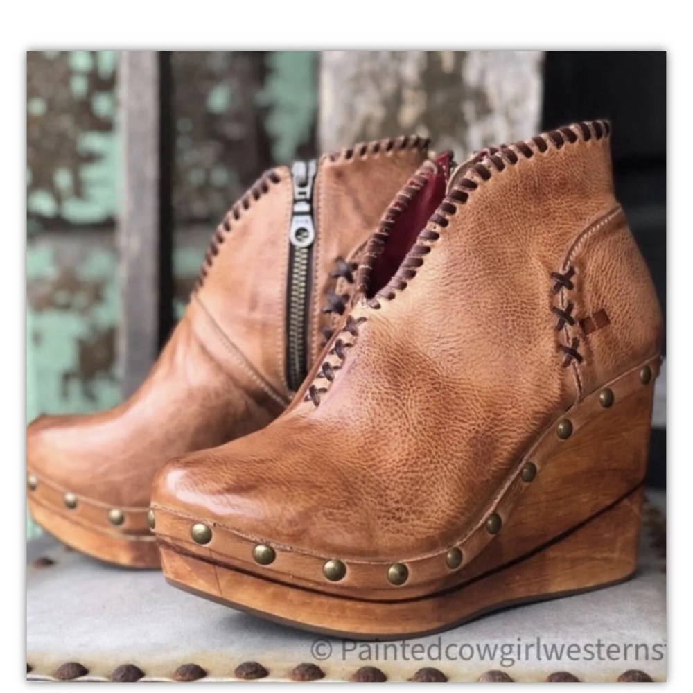 Bed Stu Marina NIB Wedge Wooden Booties size 8.5 (runs 1.5 sizes small)